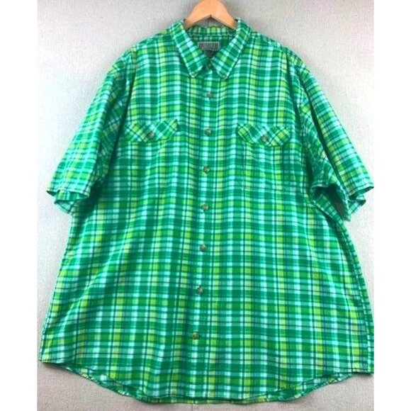 Duluth Trading Co Men's 3XL Tall Green Plaid Short Sleeve Button-Up Shirt - Picture 1 of 7
